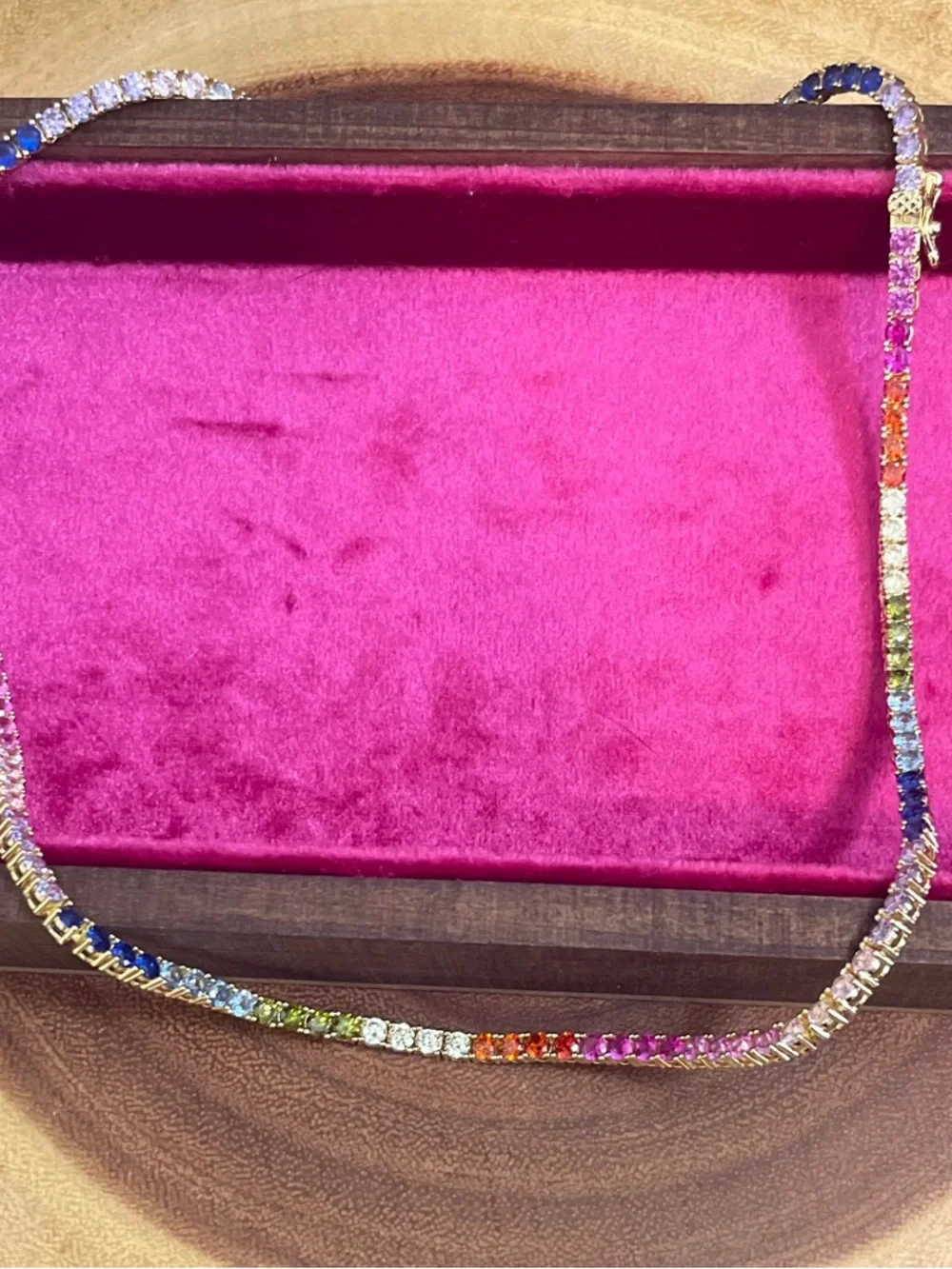 Multicolor Rainbow CZ Tennis Necklace Gold Over Rhodium NWOT - Picture 7 of 10